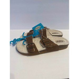 Womens Mad Love Kali Multi-Strap Sherpa Footbed Sandals - Cognac